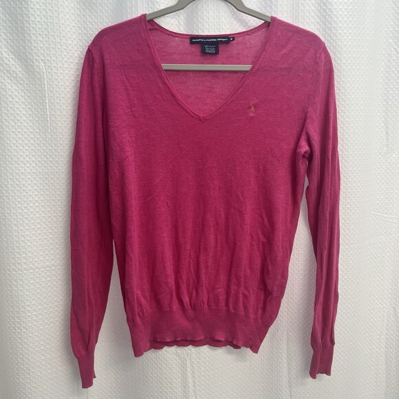 Ralph Lauren Sport Sweaters - Ralph Lauren Sport Pink Linen Blend V Neck Sweater‎ Golf Tennis Medium Pony